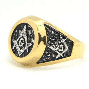 Master Mason Blue Lodge Ring - Stainless Steel Square Compass G - Bricks Masons