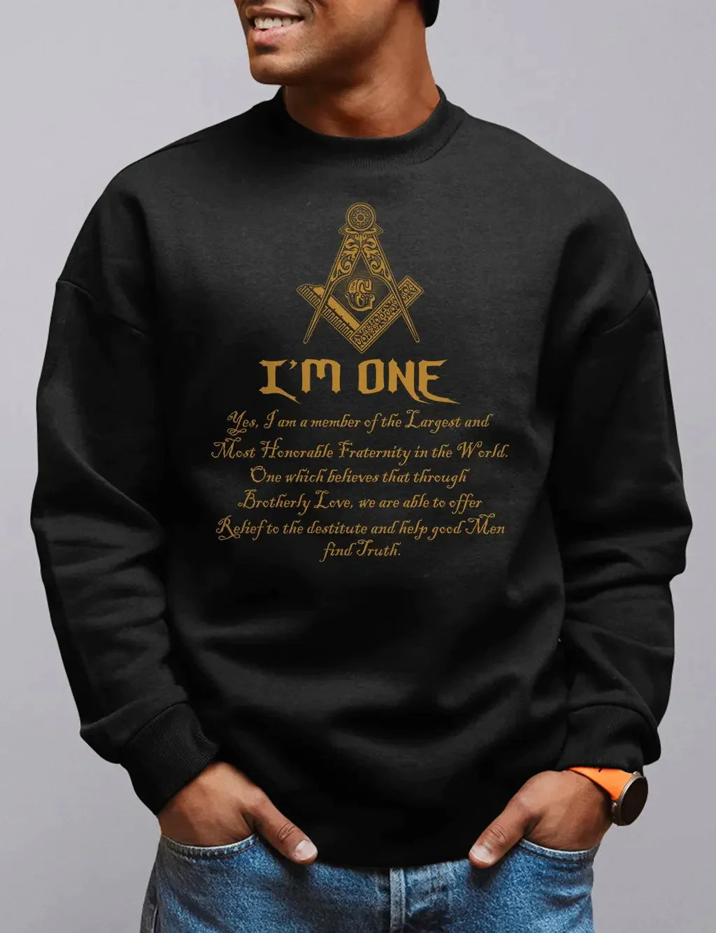 Master Mason Blue Lodge Hoodie - I Am One Printed Design Cotton - Bricks Masons