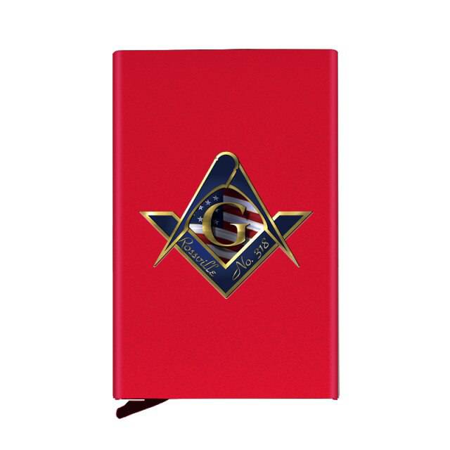 Master Mason Blue Lodge Wallet - Metal Square and Compass G with American Fag - Bricks Masons