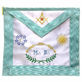 Master Mason French Rite Apron - Sky Blue Silk & Moire Moon & Sun - Bricks Masons