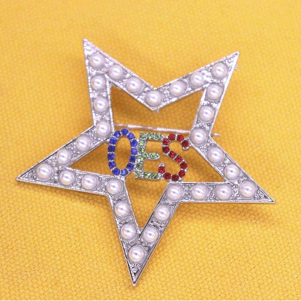 OES Brooch - Crystals & Pearls - Bricks Masons