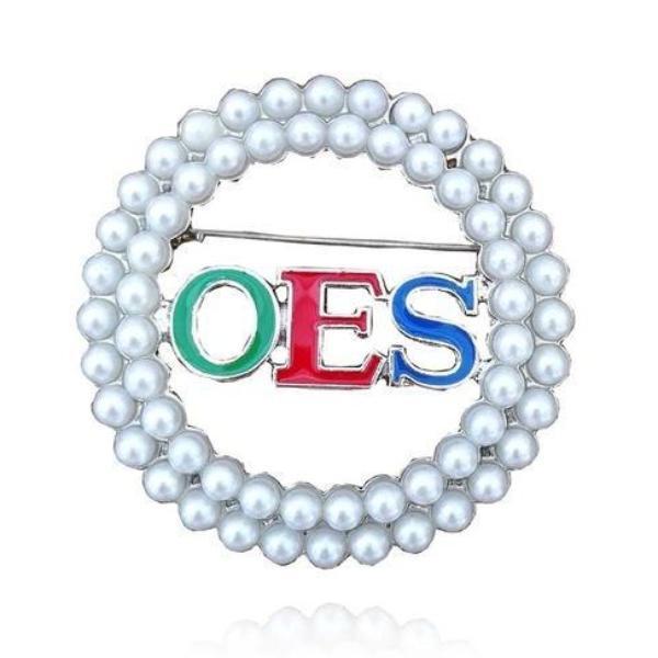 OES Brooch - Pearl - Bricks Masons