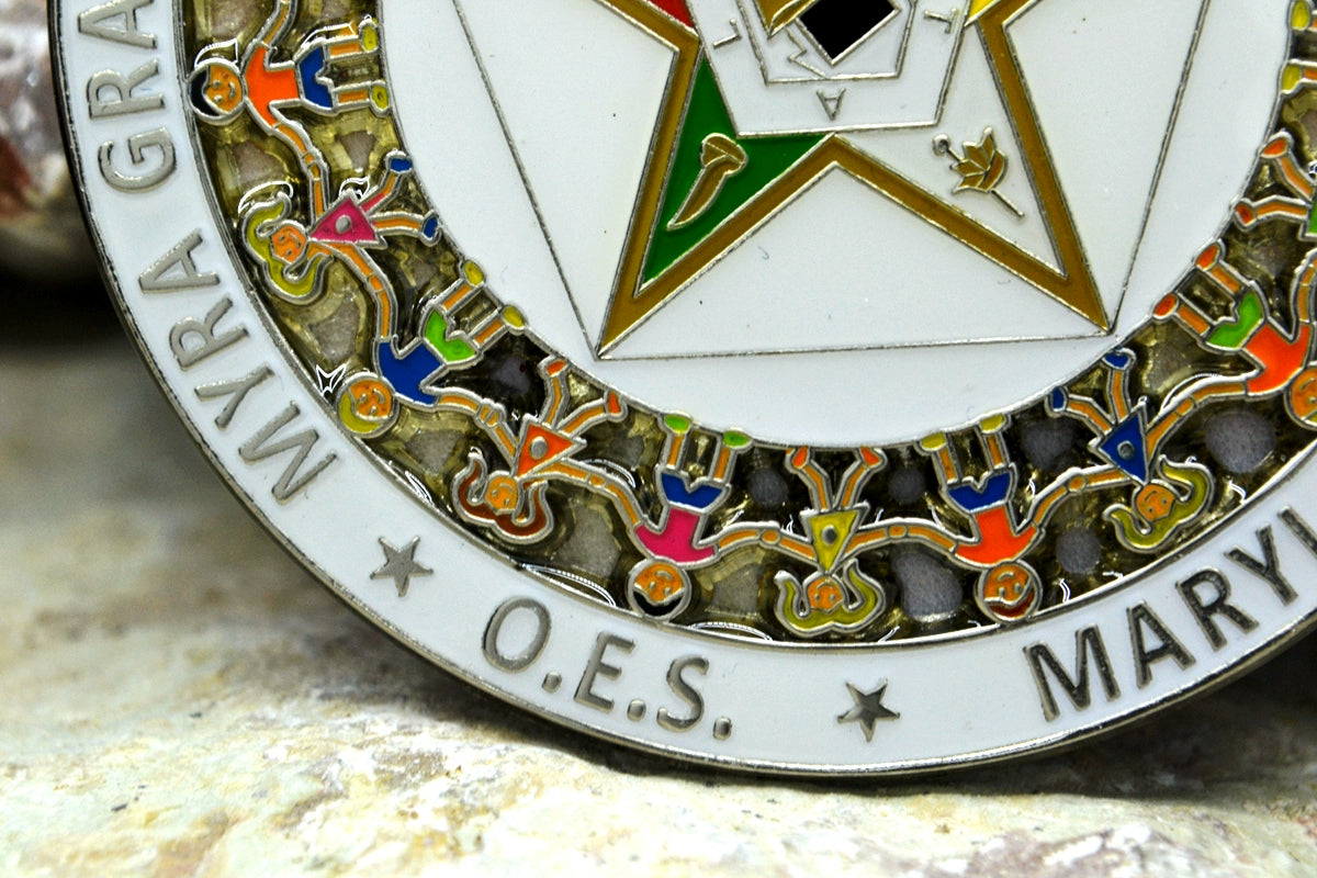 OES Car Emblem - Myra Grand Chapter Youth Fraternities Round Medallion - Bricks Masons