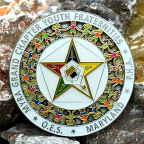 OES Car Emblem - Myra Grand Chapter Youth Fraternities Round Medallion - Bricks Masons