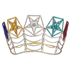 OES Crown - Rhodium Plating With Colorful Stars - Bricks Masons