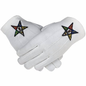 OES Gloves - White Cotton Machine Embroidered Emblem - Bricks Masons