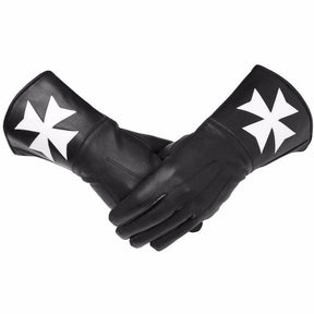 Order of Malta Gauntlet - Black Leather with White Maltese Cross - Bricks Masons