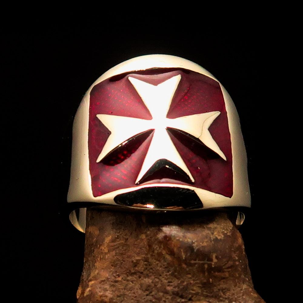Order of Malta Ring - Red & Gold Solid Brass With Cross - Bricks Masons