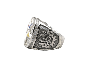 OES Ring - White Gold Plated Colorful Eastern Star - Bricks Masons