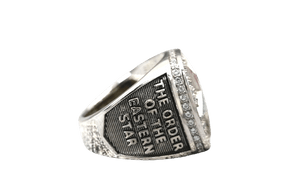 OES Ring - White Gold Plated Colorful Eastern Star - Bricks Masons