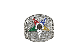OES Ring - White Gold Plated Colorful Eastern Star - Bricks Masons