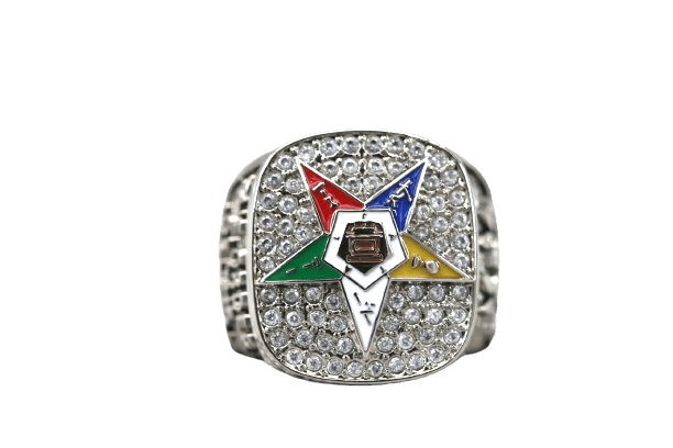 OES Ring - White Gold Plated Colorful Eastern Star - Bricks Masons