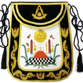 Past Master Blue Lodge Apron - Black Chenille with Gold Braid - Bricks Masons