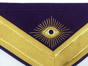 Past Master Blue Lodge Apron - Gold & Purple Hand Embroidery - Bricks Masons