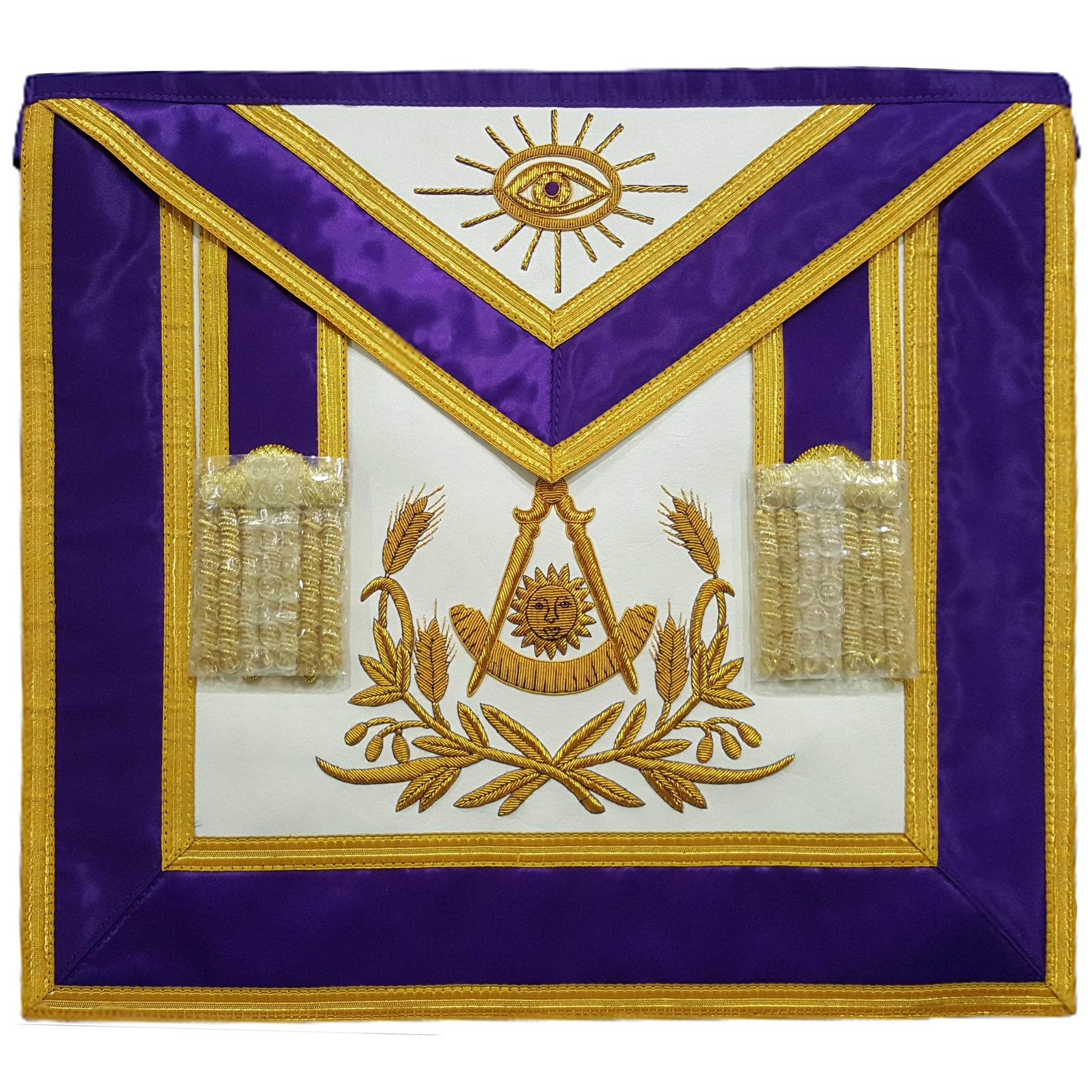 Past Master Blue Lodge Apron - Purple with Gold Hand Embroidery - Bricks Masons