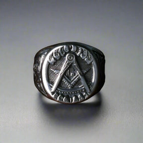 Past Master Blue Lodge Ring - 925 Sterling Silver Square & Compass G - Bricks Masons