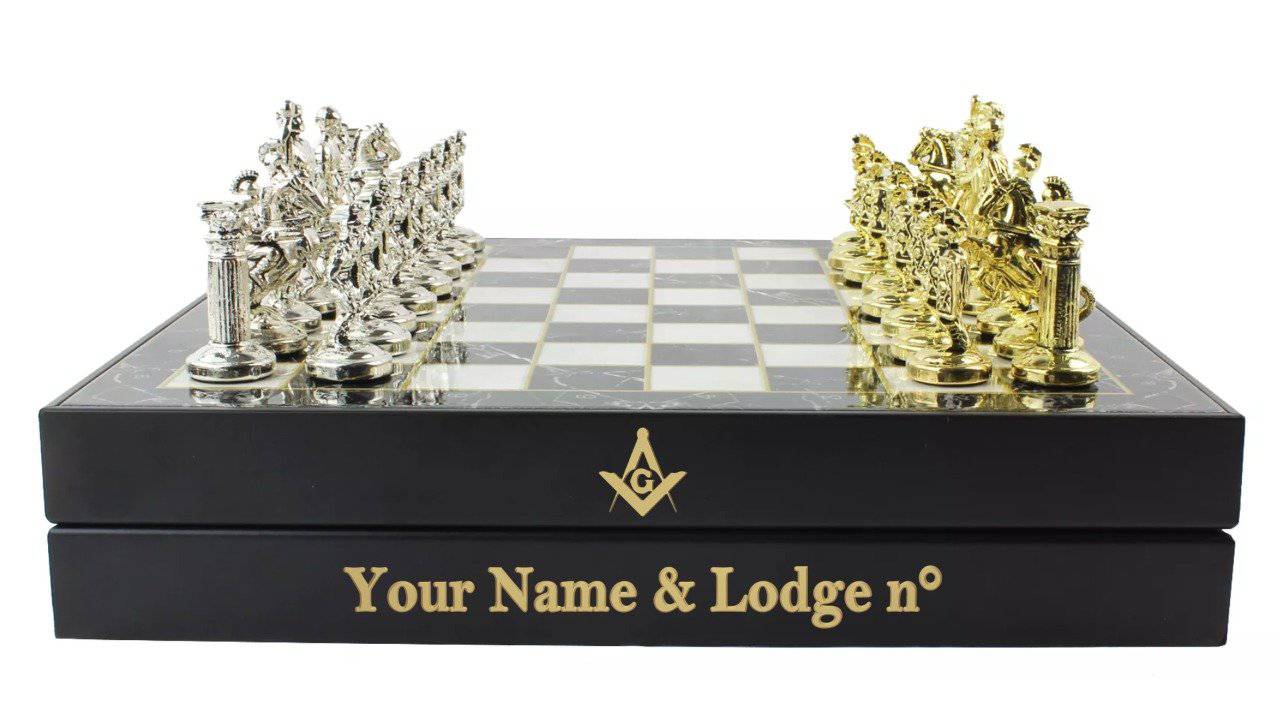 Personalized Marble Plated 20cm(7.87") Luxury Wood Chess Set - Bricks Masons