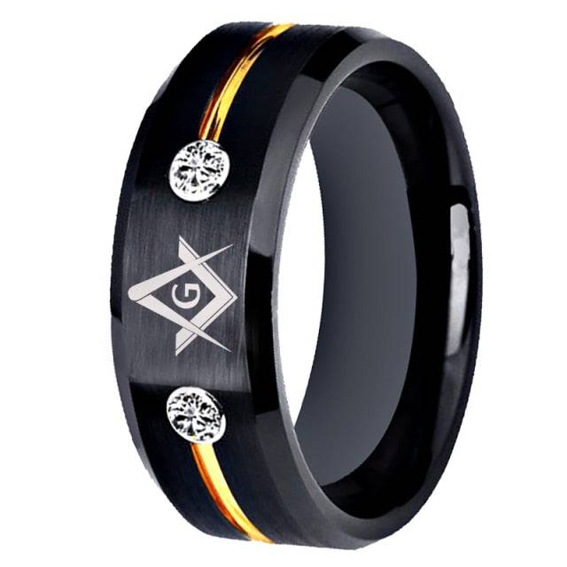 Master Mason Blue Lodge Ring - Square and Compass G Tungsten Black Personalizable