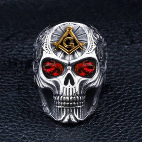 Master Mason Blue Lodge Ring - Gothic Crystal Eye Skull