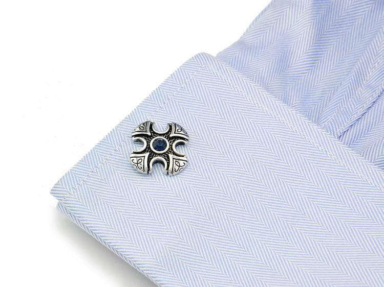 Knights Templar Commandery Cufflink - Electroplated Blue Rhinestone Cross