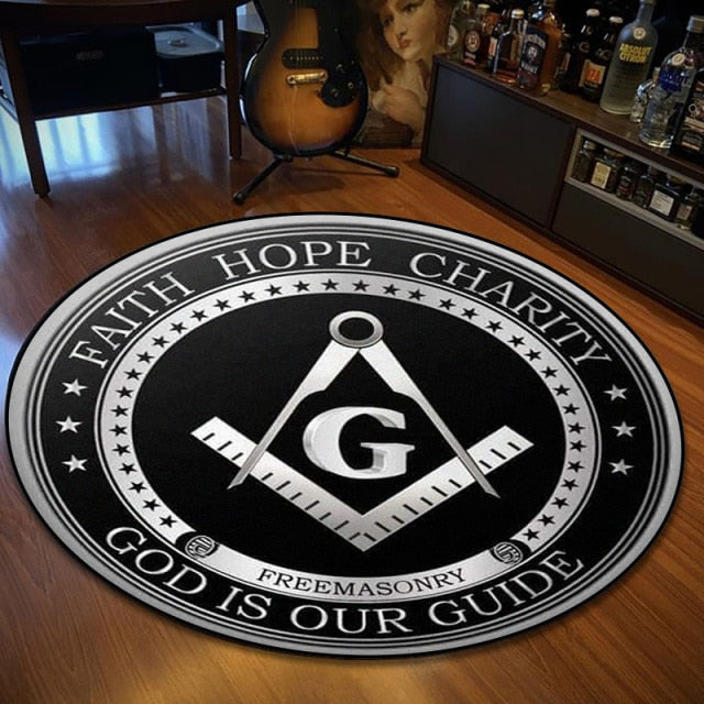 Master Mason Blue Lodge Rug - Square and Compass G Retro Round and Carpets - Bricks Masons