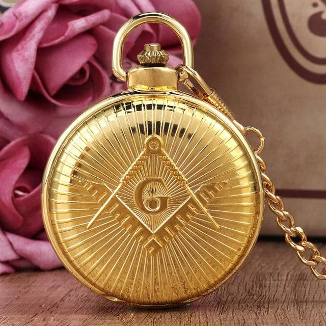 Master Mason Blue Lodge Pocket Watch - Square and Compass G Necklace (Golden & Bronze)