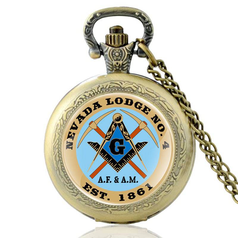 Master Mason Blue Lodge Pocket Watch - Nevada Lodge No 4 EST. 1861 Black/Bronze/Silver