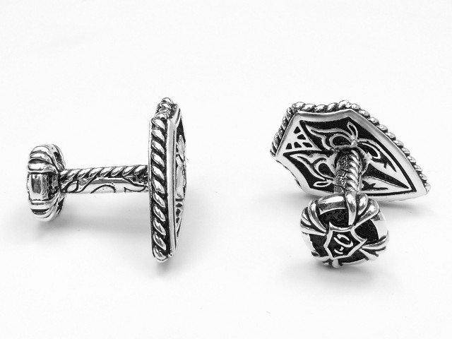 Knights Templar Commandery Cufflink - White Gold Electroplated Cross Shield