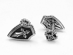 Knights Templar Commandery Cufflink - White Gold Electroplated Cross Shield