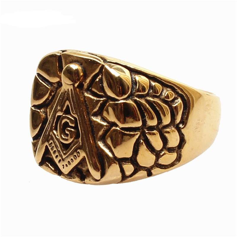 Master Mason Blue Lodge Ring - Punk Carved Plated Gold