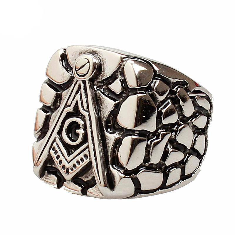 Master Mason Blue Lodge Ring - Punk Carved Plated Silver