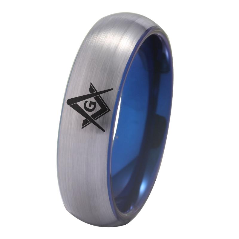 Master Mason Blue Lodge Ring - Silver With Blue Tungsten Personalizable