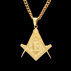 Master Mason Blue Lodge Necklace - Pyramid Golden Square Compass