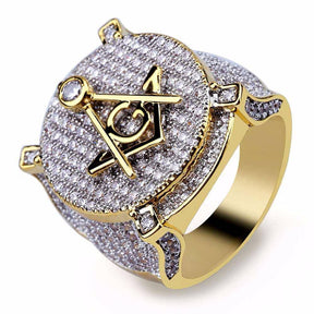 Master Mason Blue Lodge Ring - Cubic Zirconia Copper Gold