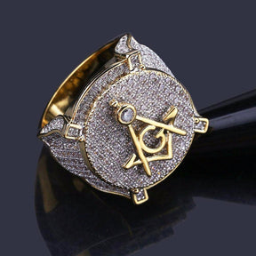 Master Mason Blue Lodge Ring - Cubic Zirconia Copper Gold