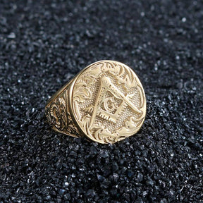 Master Mason Blue Lodge Ring - Square Compass G Motif Gold Color