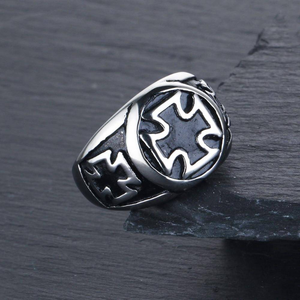 Knights Templar Commandery Ring - Silver Black Tone Cross