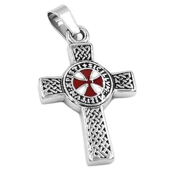 Knights Templar Commandery Necklace - Celtic Knot Red Cross Pendant