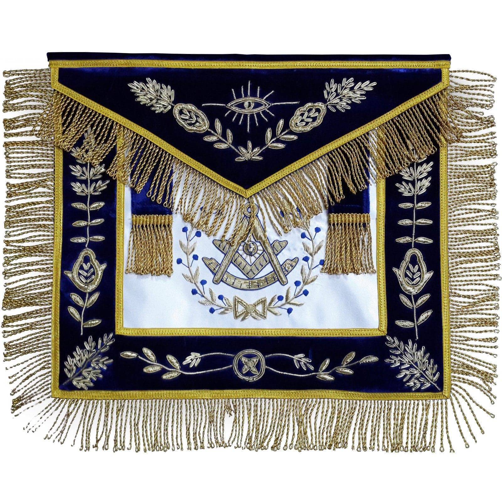 Past Master Blue Lodge Apron - Navy Blue Velvet with Side Tabs & Gold Fringe