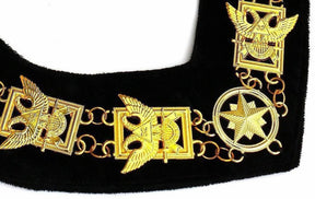 32nd Degree Scottish Rite Chain Collar - Wings Up Gold Plated on Black Velvet