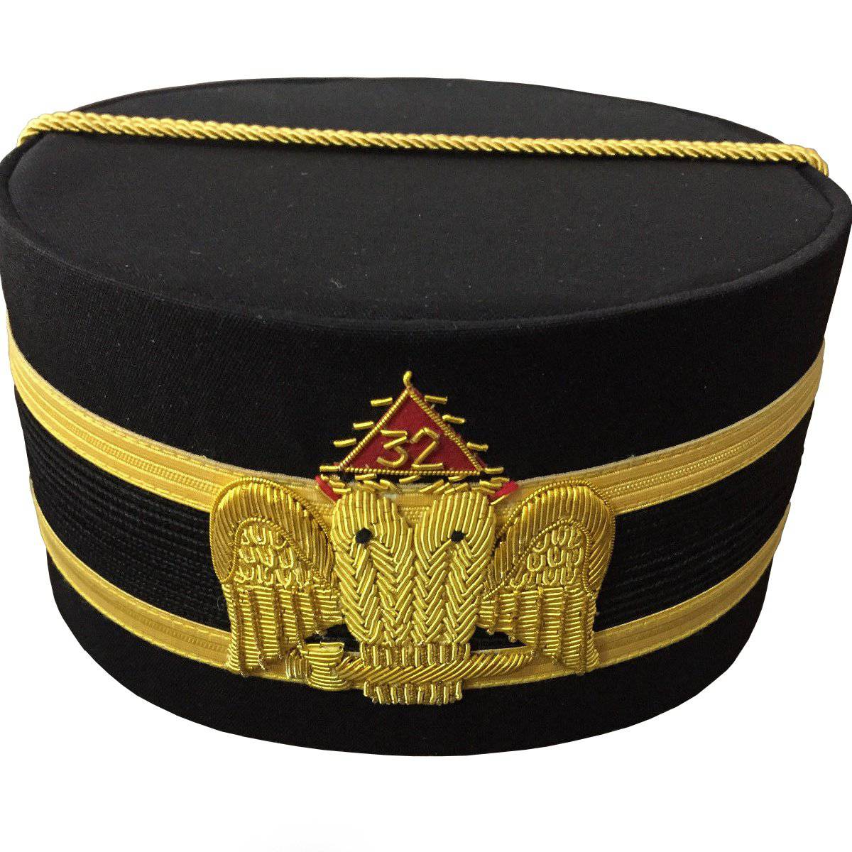 32nd Degree Scottish Rite Crown Cap - Wings Down Black with Gold & Black Braid