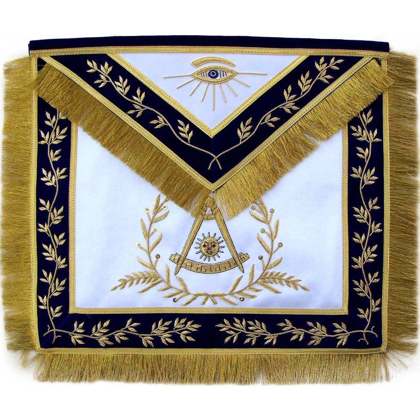 Past Master Blue Lodge Apron - Navy Blue with Gold Hand Embroidery & Fringe Tassels