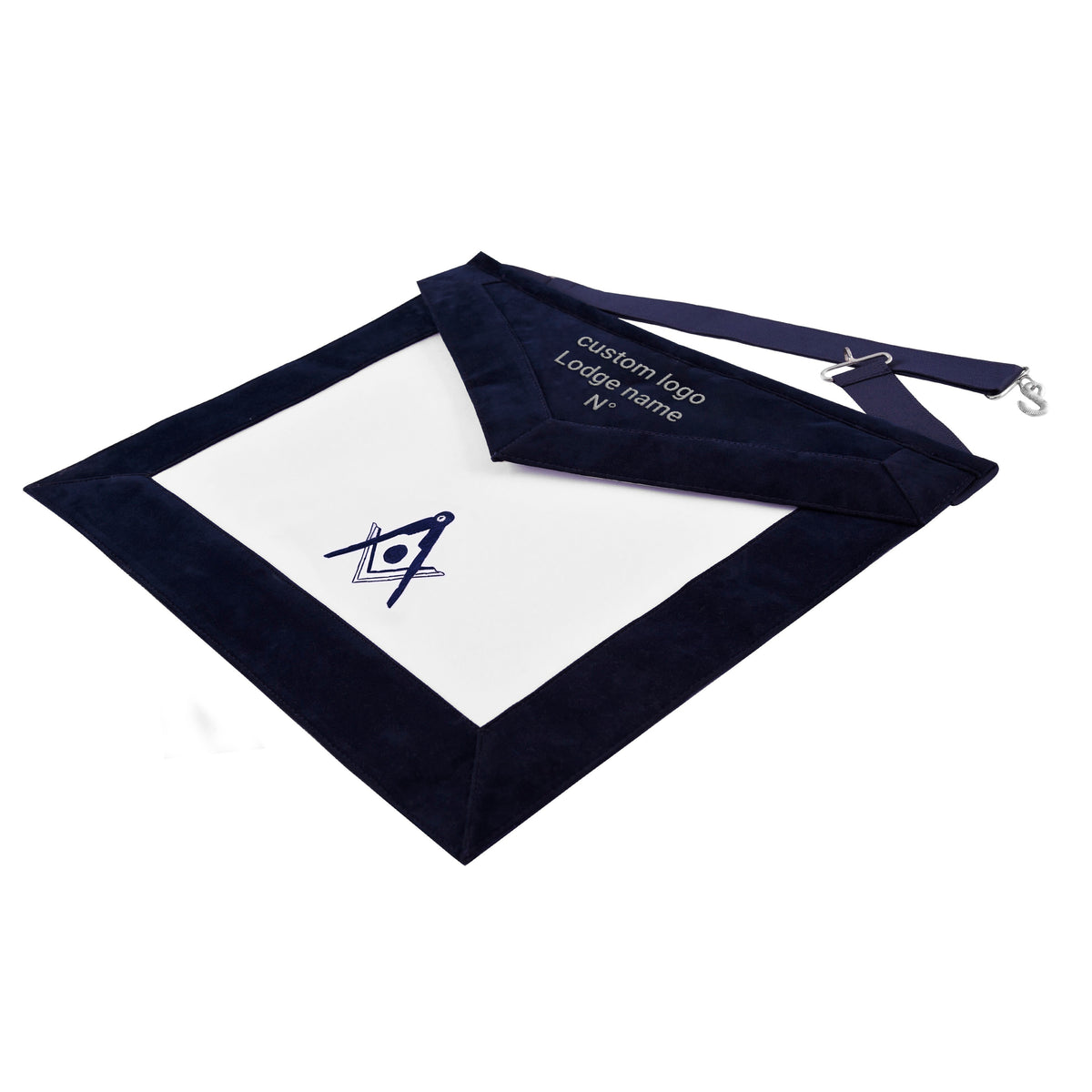 Senior Deacon Blue Lodge California Officer Apron - Navy Velvet With Silver Embroidery Thread - Bricks Masons