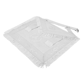 Senior Warden Blue Lodge Officer Apron - Hand Embroidery With White Fringe & Side Tabs - Bricks Masons
