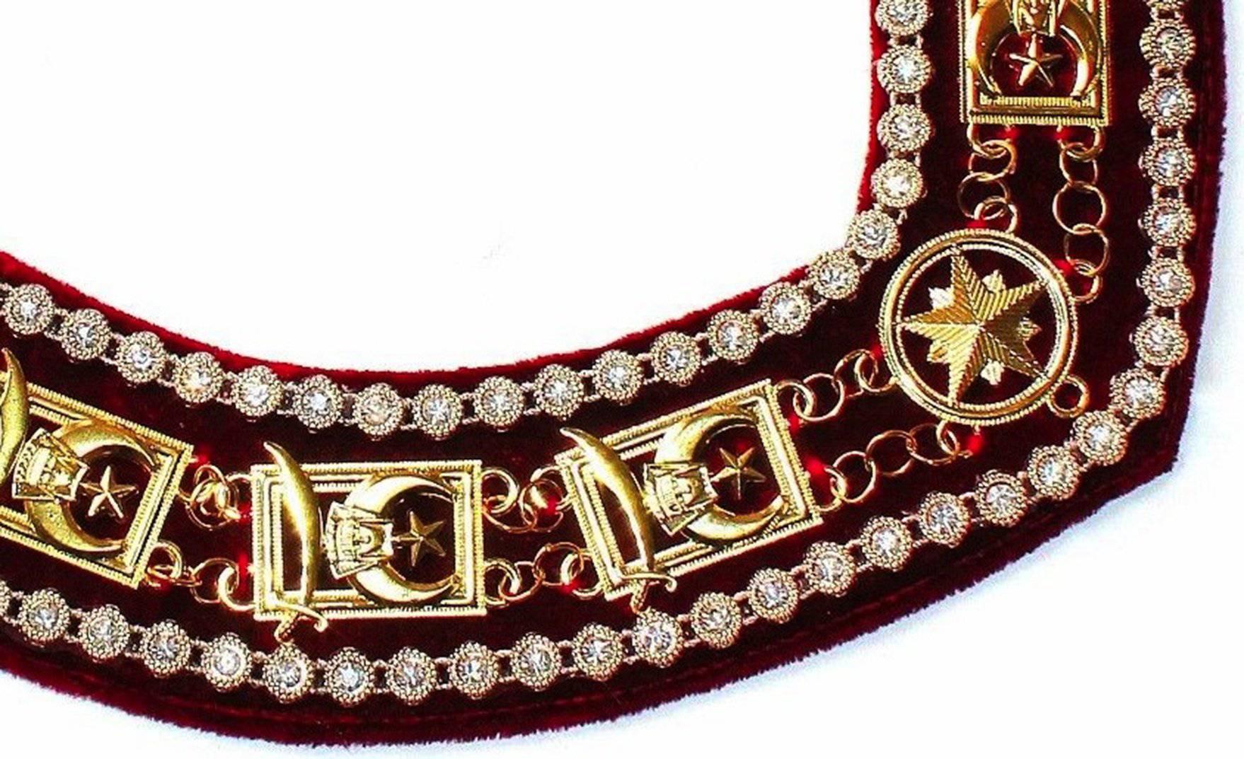 Shriners Chain Collar - Gold Plated with Rhinestones - Bricks Masons