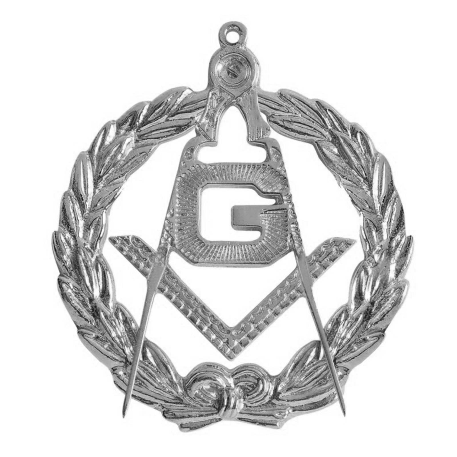 Master Mason Blue Lodge Collar Jewel - Silver Square & Compass G with Wreath - Bricks Masons