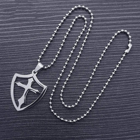 Knights Templar Commandery Necklace - Silver Stainless Steel Cross Shield - Bricks Masons