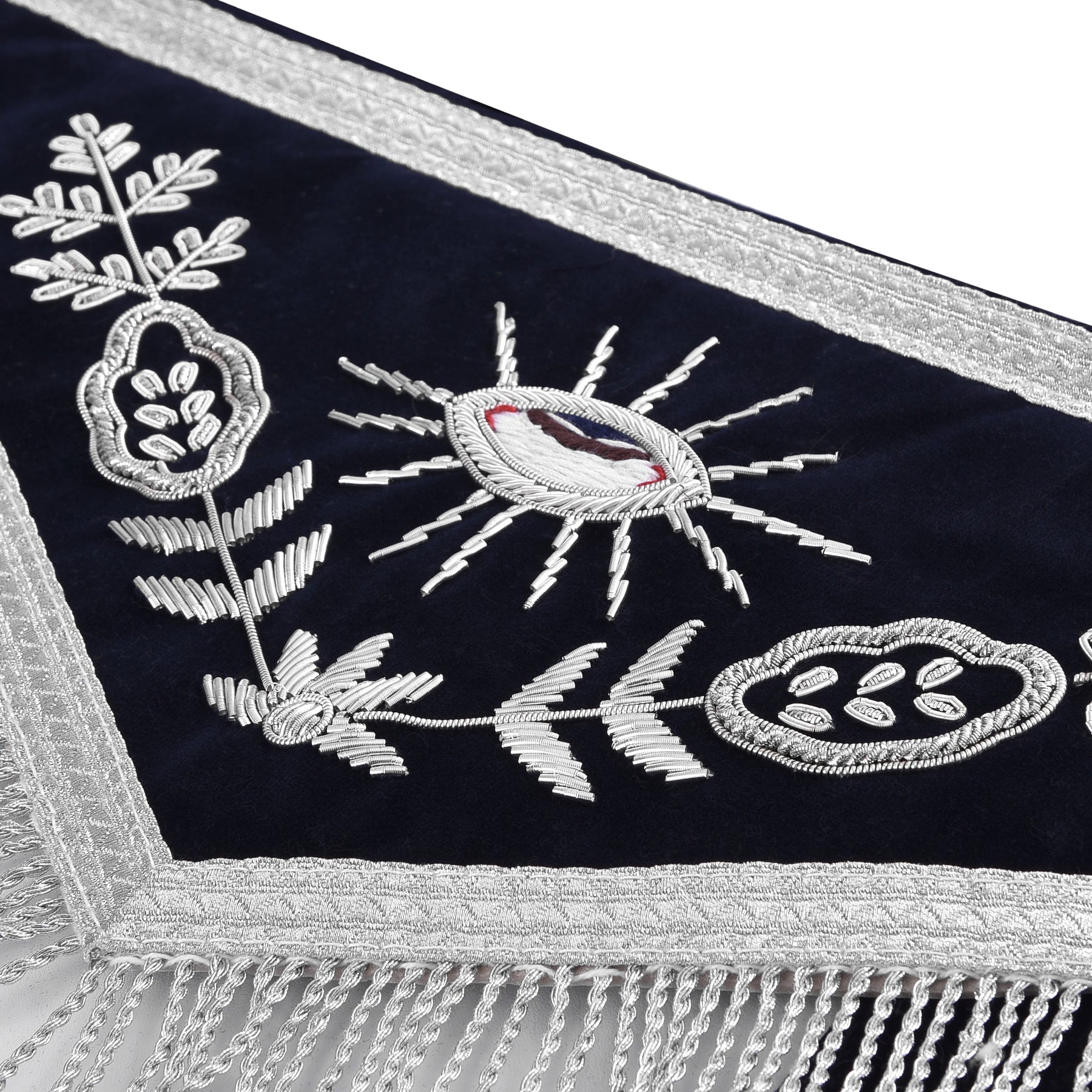 Treasurer Blue Lodge Officer Apron - Dark Blue With Silver Hand Embroidery Bullion - Bricks Masons