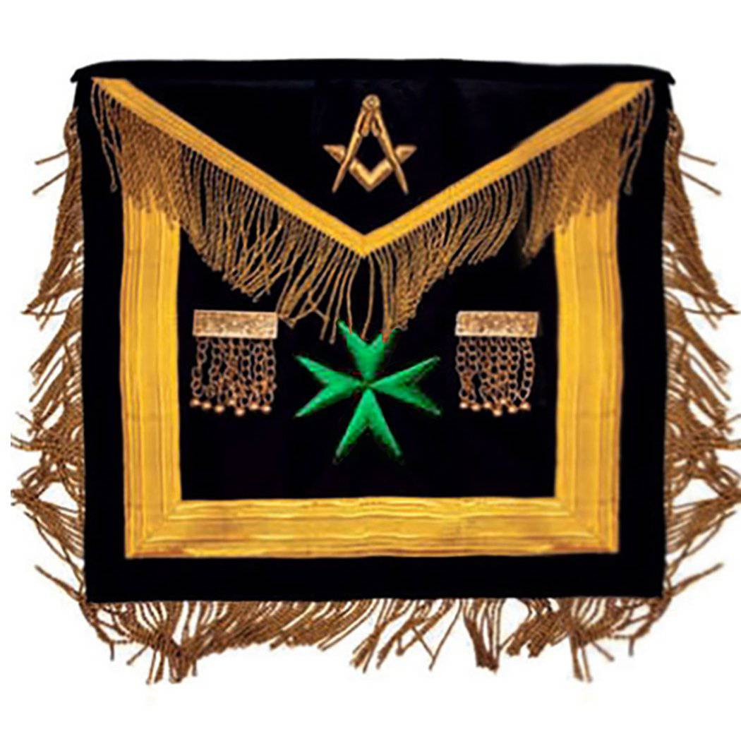Very Worshipful Malta Regulation Apron - Black with Green Maltese Cross - Bricks Masons