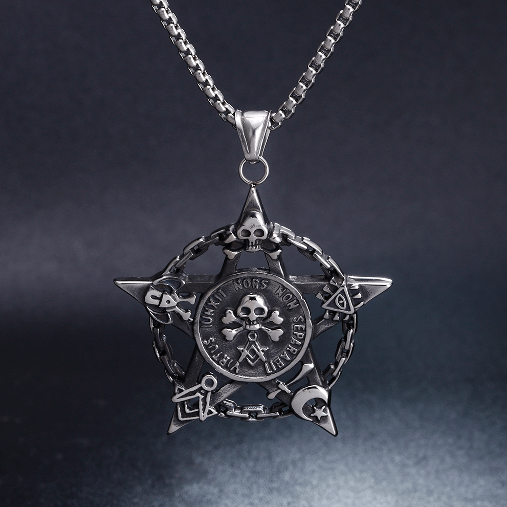 Widows Sons Necklace - Fivepointed Star Skull & Bones - Bricks Masons